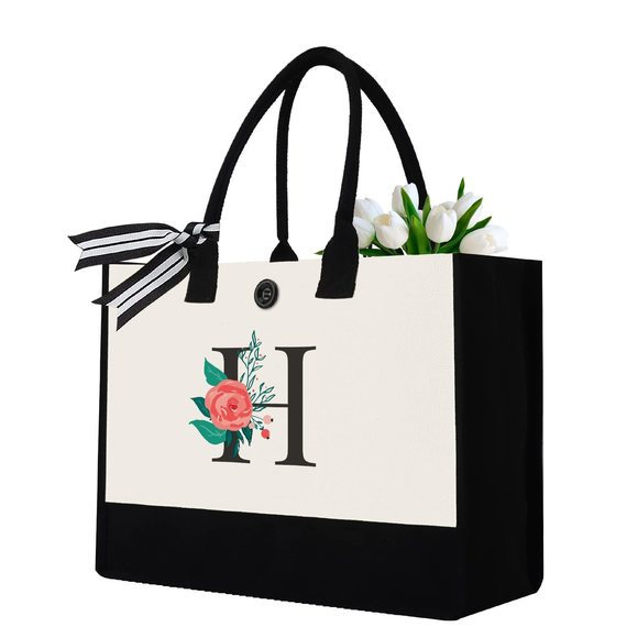 Initial Canvas Tote Bag, Personalized Birthday Gifts Mom Friends :> - Picture 1 of 7